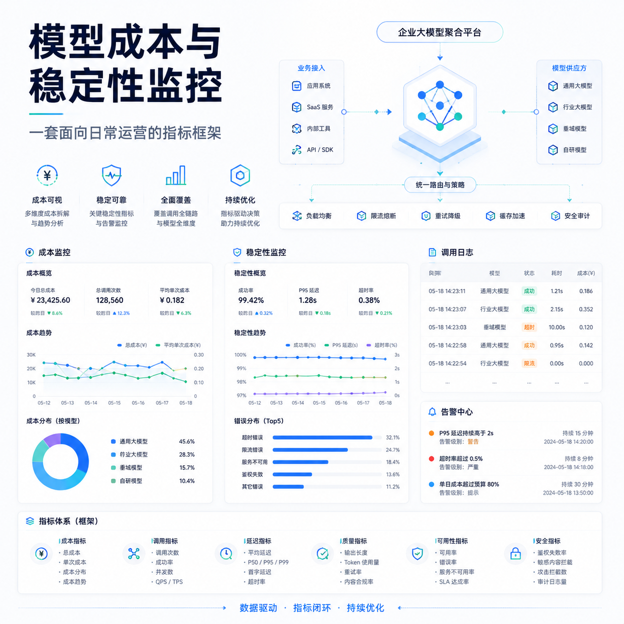 模型成本与稳定性监控
一套面向日常运营的指标框架